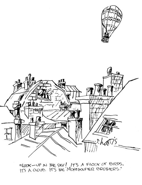'Look - up in the sky!  It's a flock of birds.  It's a cloud.  It's the Montgolfier brothers.'