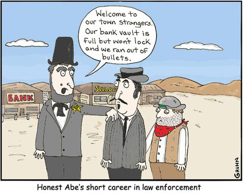 'Welcome to our town strangers. Our bank vault is full but won't lock and we ran out of bullets.'