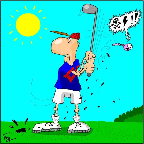 Golf player attacks worm.