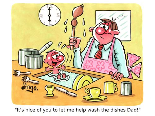 'It's nice of you to let me help wash the dishes Dad!'