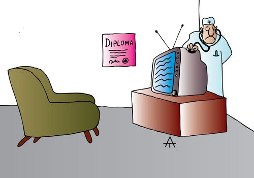 Doctor checking the health of a TV