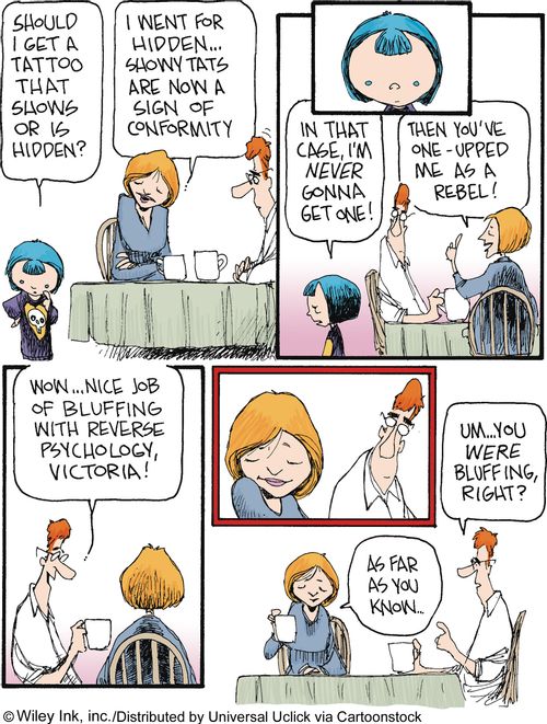 'Wow...nice job of bluffing with reverse psychology, Victoria!. . . Um. . . You were bluffing right?'