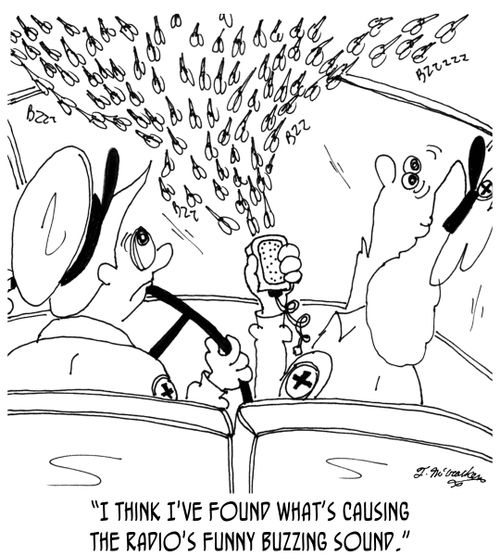 'I think I've found what's causing the radio's funny buzzing sound.'