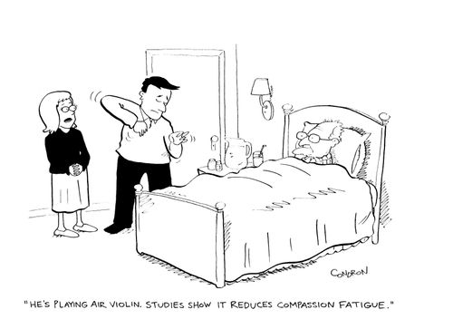 'He's playing air violin. Studies show it reduces compassion fatigue.'
