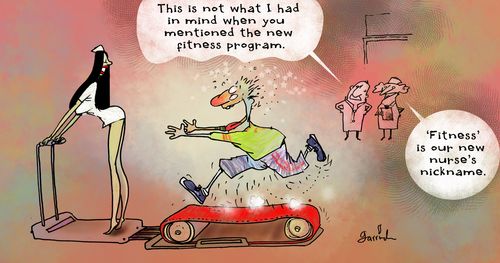 'This is not what I had in mind when you mentioned the new fitness program.'