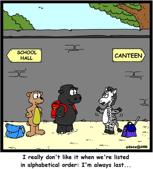 'I really don't like it when we're listed in alphabetical order: I'm always last...'