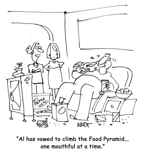 'Al has vowed to climb the Food Pyramid...one mouthful at a time.'