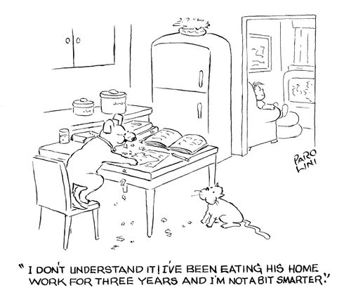'I don't understand it! I've been eating his homework for three years and I'm not a bit smarter.'