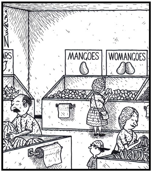 Mangoes Womangoes Male and Female mangoes in a fruit store.