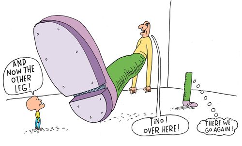 'And now the other leg!'