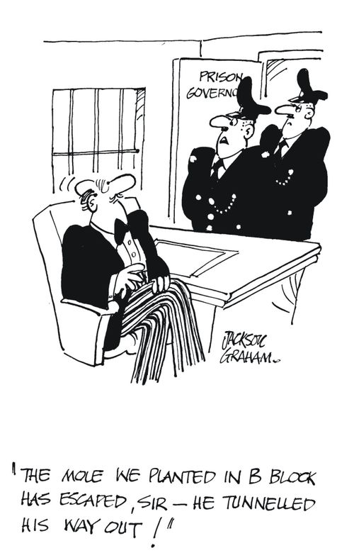 'The mole we planted in B block has escaped ,sir - he tunnelled his way out!'