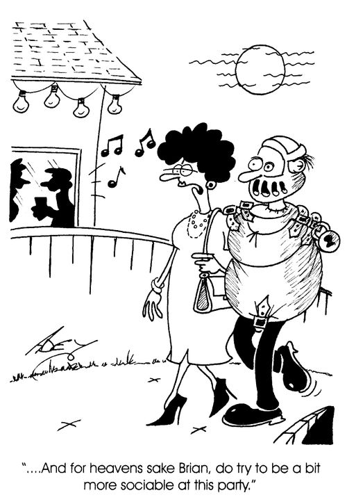 "...And for heaven's sake, Brian, do try to be a bit more sociable at this party."