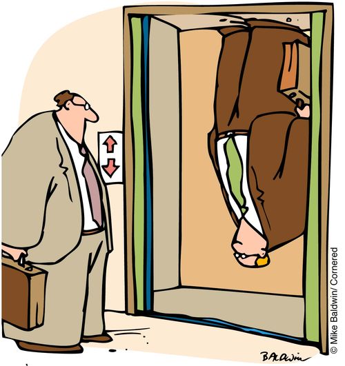 Upside down man in lift