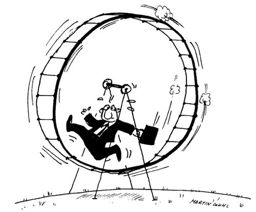 Man running in a hamster wheel
