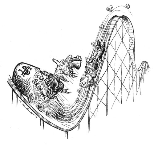 The economy dragging engineers along a roller-coaster.