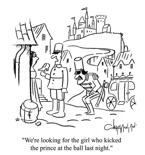 'We're looking for the girl who kicked the prince at the ball last night.'