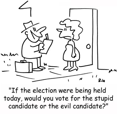 'If the election were being held today, would you vote for the stupid candidate or the evil candidate?'