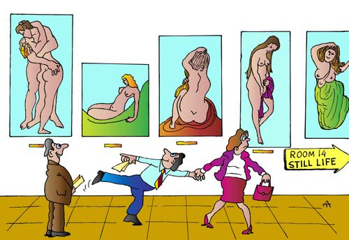 Man Overly Enjoys the Nude Artwork in a Gallery