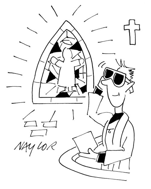 Vicar wearing sunglasses.
