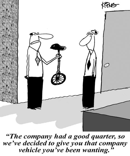 'The company had a good quarter, so we've decided to give you that company vehicle you've been wanting.'