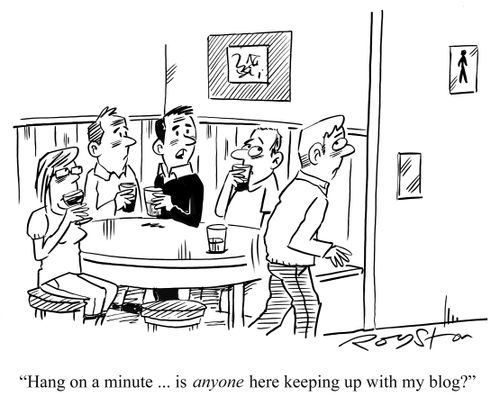 Friends look away as man says: 'Hang on a minute ... is anyone here keeping up with my blog?'