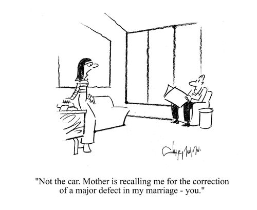 'Not the car. Mother is recalling me for the correction of a major defect in my marriage - you.'