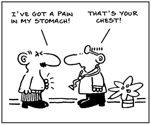 'I've got a pain in my stomach.' - 'That's your chest.'