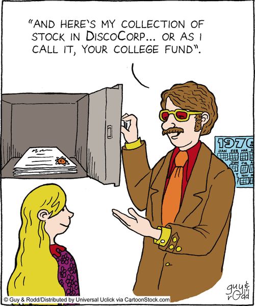 'And here's my collection of stock in DiscoCorp... or as I call it, your college fund.'