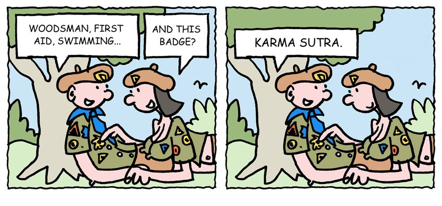 'Woodsman, first aid, swimming...Karma Sutra.'
