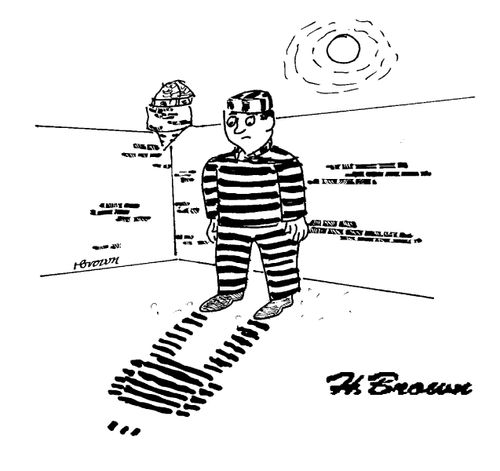 Prisoner has a stripy shadow.