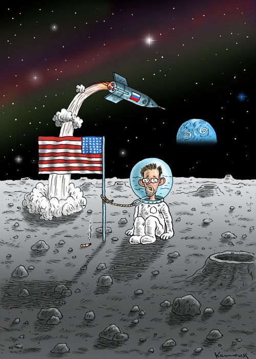 Edward Snowden is dumped by the Russians on the moon.