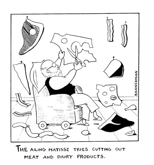 'The ailing matisse tries cutting out meat and diary products'