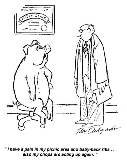 'I have a pain in my picnic area and baby-back ribs... also my chops are acting up again.'