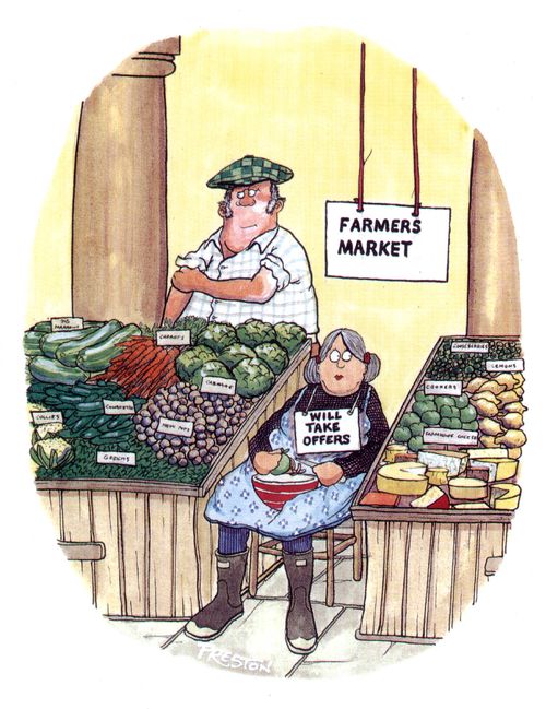 Farmer taking offers for his wife.