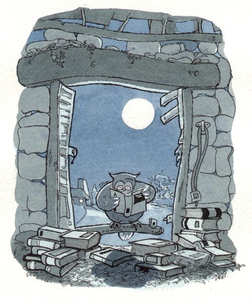 Owl reading books.