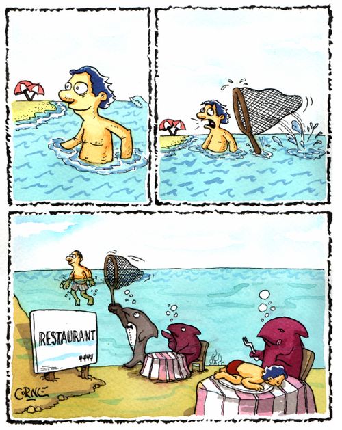 Sharks Eating Humans at Seaside Restaurants