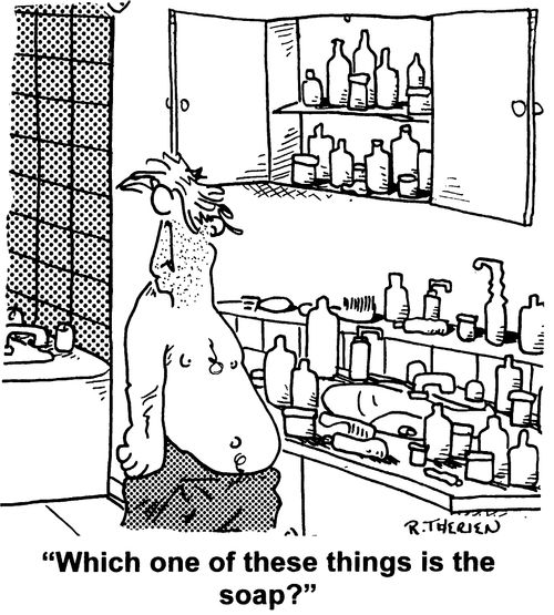 "Which one of these things is the soap?"