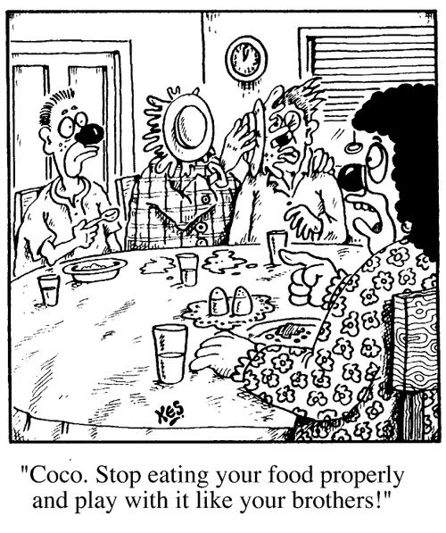 "Coco, stop eating your food properly and play with it like your brothers!"