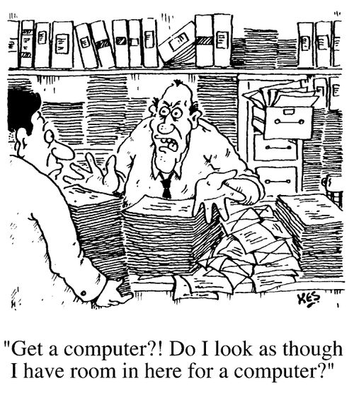"Get a computer?! Do I look as though I have room in here for a computer?"