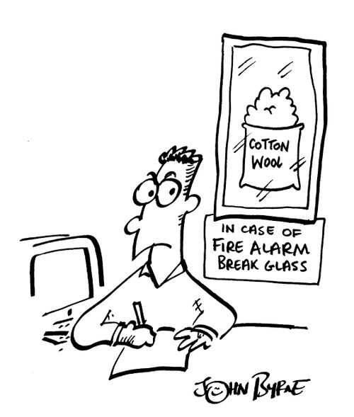 'Cotton wool' behind glass 'In case of fire alarm break glass'