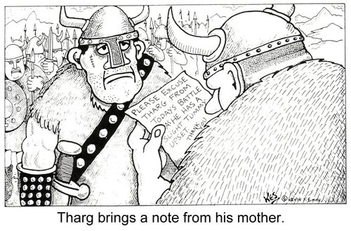 Tharg brings a note from his mother.