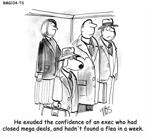 'He exuded the confidence of an exec who had closed mega deals, and hadn't found a flea in a week.'
