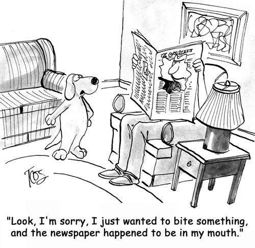 'Look, I'm sorry, I just wanted to bite something, and the newspaper happened to be in my mouth.'