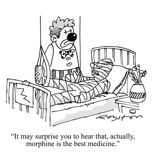Man in bed to hospital clown: 'It may surprise you to hear that, actually, morphine is the best medicine.'