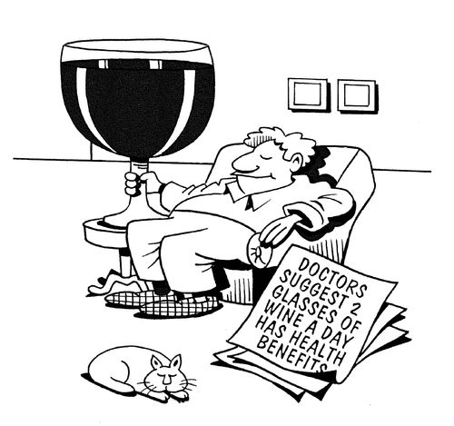 Doctors suggest 2 glasses of wine a day has health benefits. 