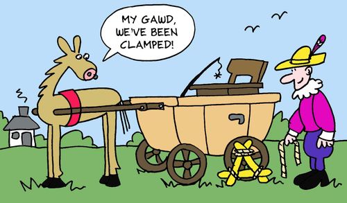 "My gawd, we've been clamped!"