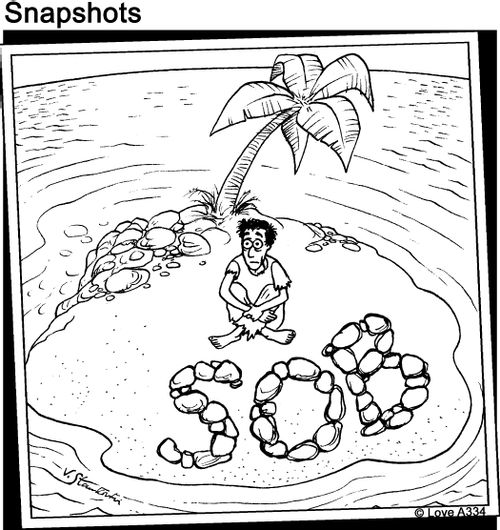 Stranded - stones spell out SOB.