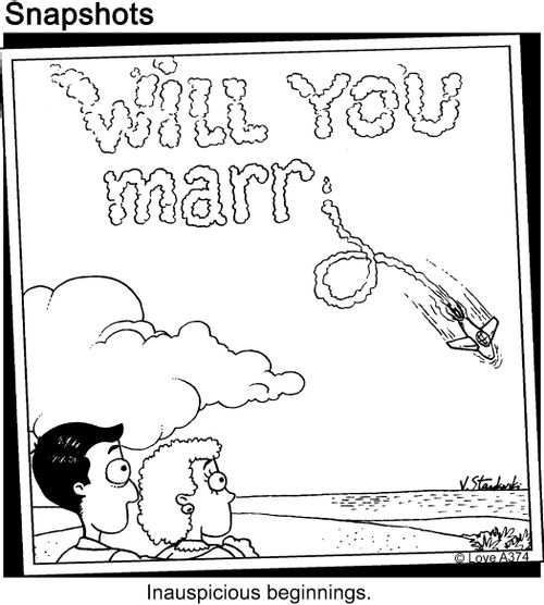 Plane spells out 'Will you marr...'   Inauspicious beginnings.