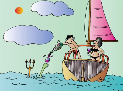 Holidaymakers Share Wine With Neptune