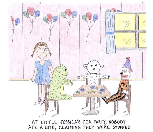 At little Jessica's tea party, nobody ate a bite, claiming they were stuffed
